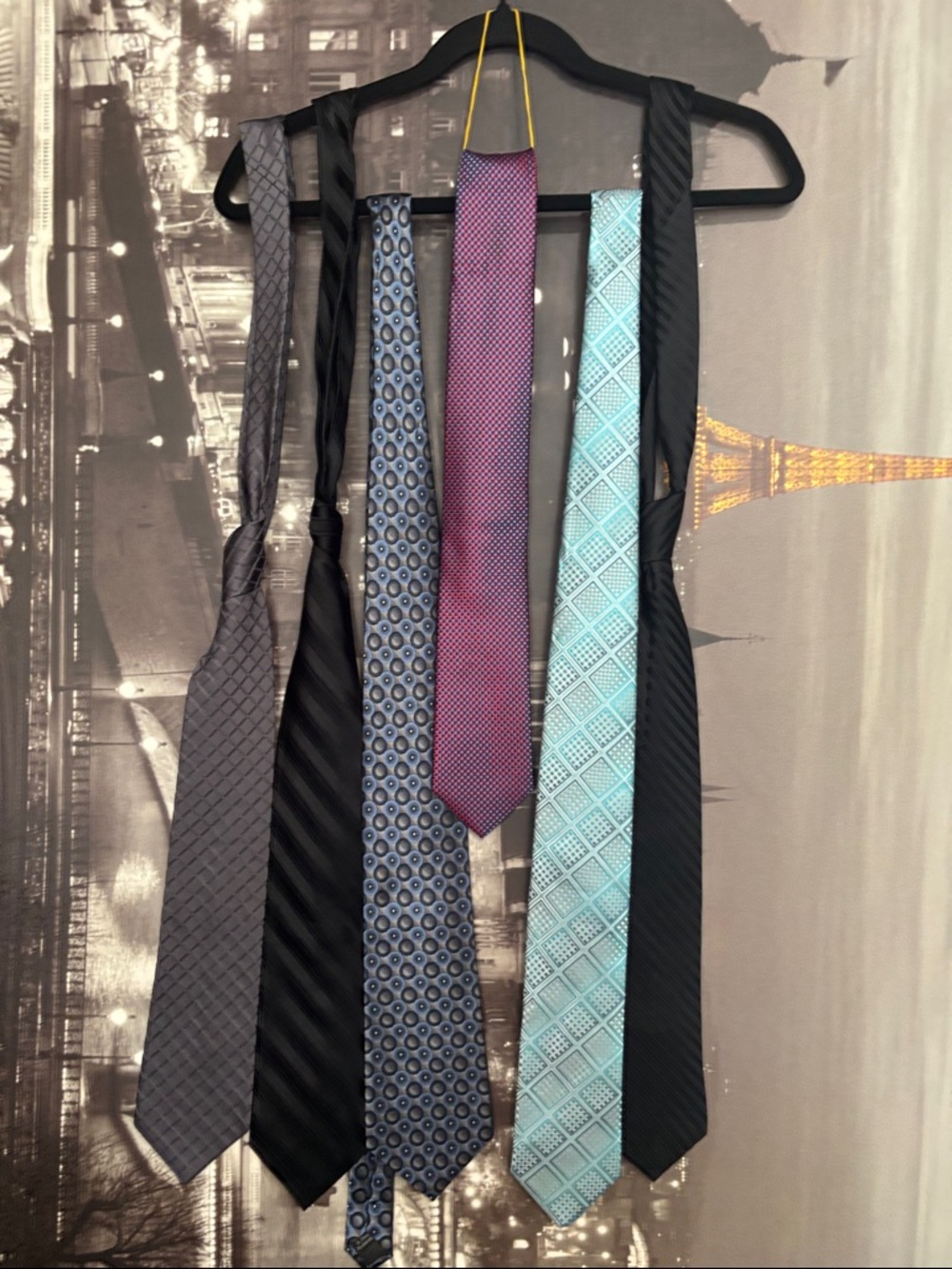 Six Men's Assorted Ties - Blue, Gray, Purple, Aqua two black